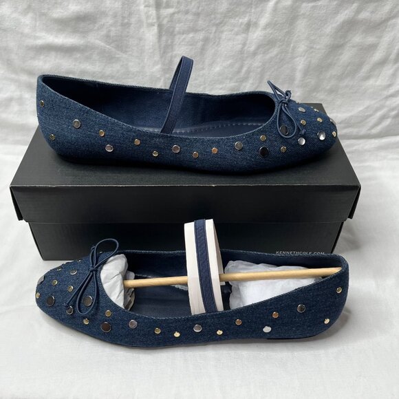 Kenneth Cole Myra Stud Denim Blue Mary Jane Flats Slip On Shoe 9.5 - Picture 2 of 7